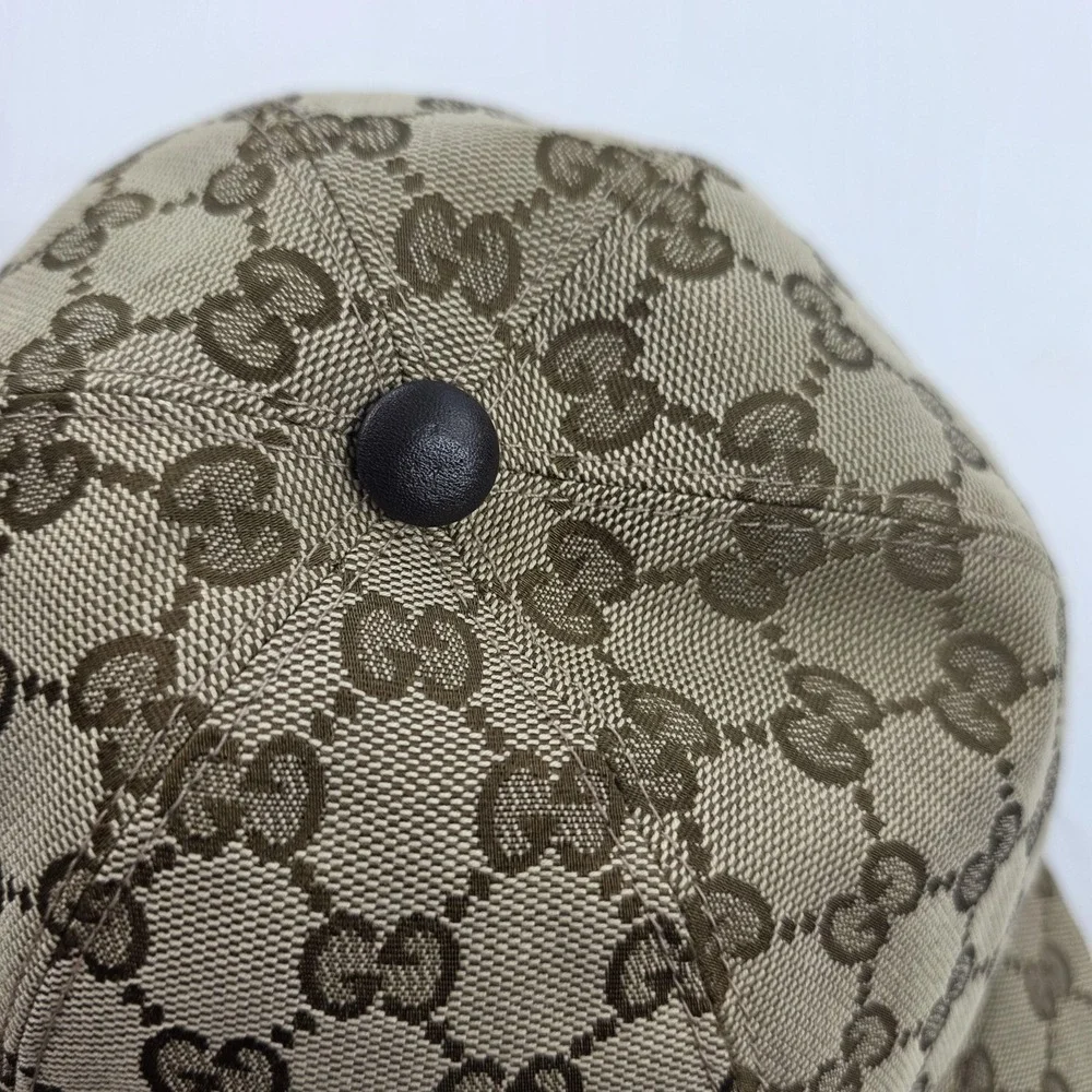 Gucci Hat Cap Strap Back Beige GG Monogram Web Stripe Mens Large Italy